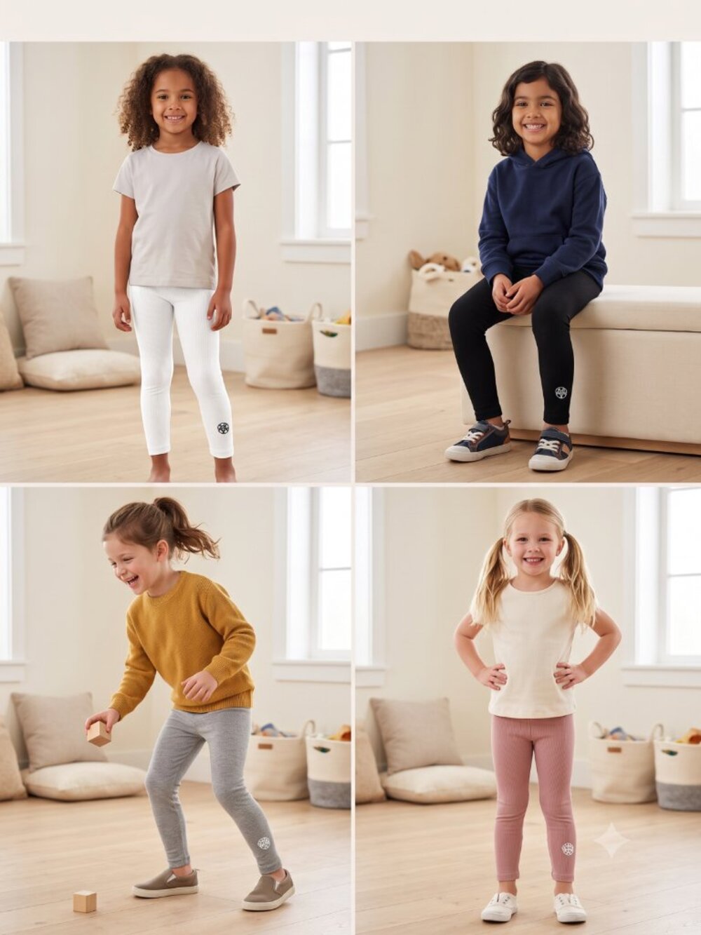NIP | 4-Pack Girls' Ribbed Performance Capris | Black, White, Gray, Pink | 7/8Y